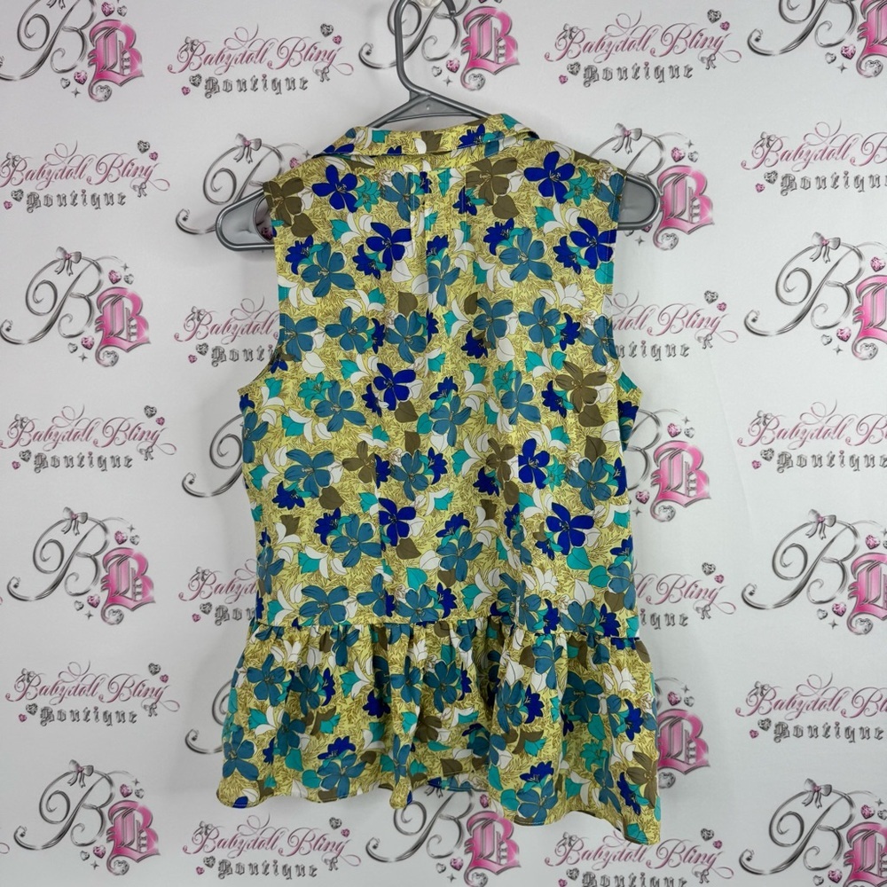 CAbi tank top button up flowers Floral Sleeveless Blouse - Blue and Green - Picture 2 of 7